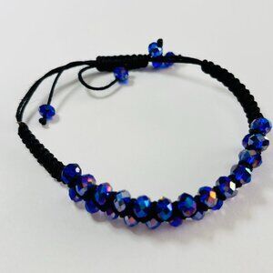 Blue Crystal Adjustable Shamballa Bracelet Black Cord Statement